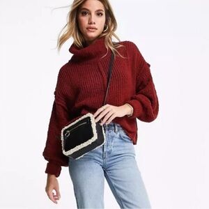 Free People Be Yours Cowl Neck Cranberry Maroon Red Chunky Knit Pullover Sweater